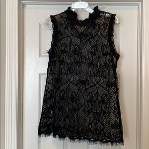 Black lace turtleneck tank top